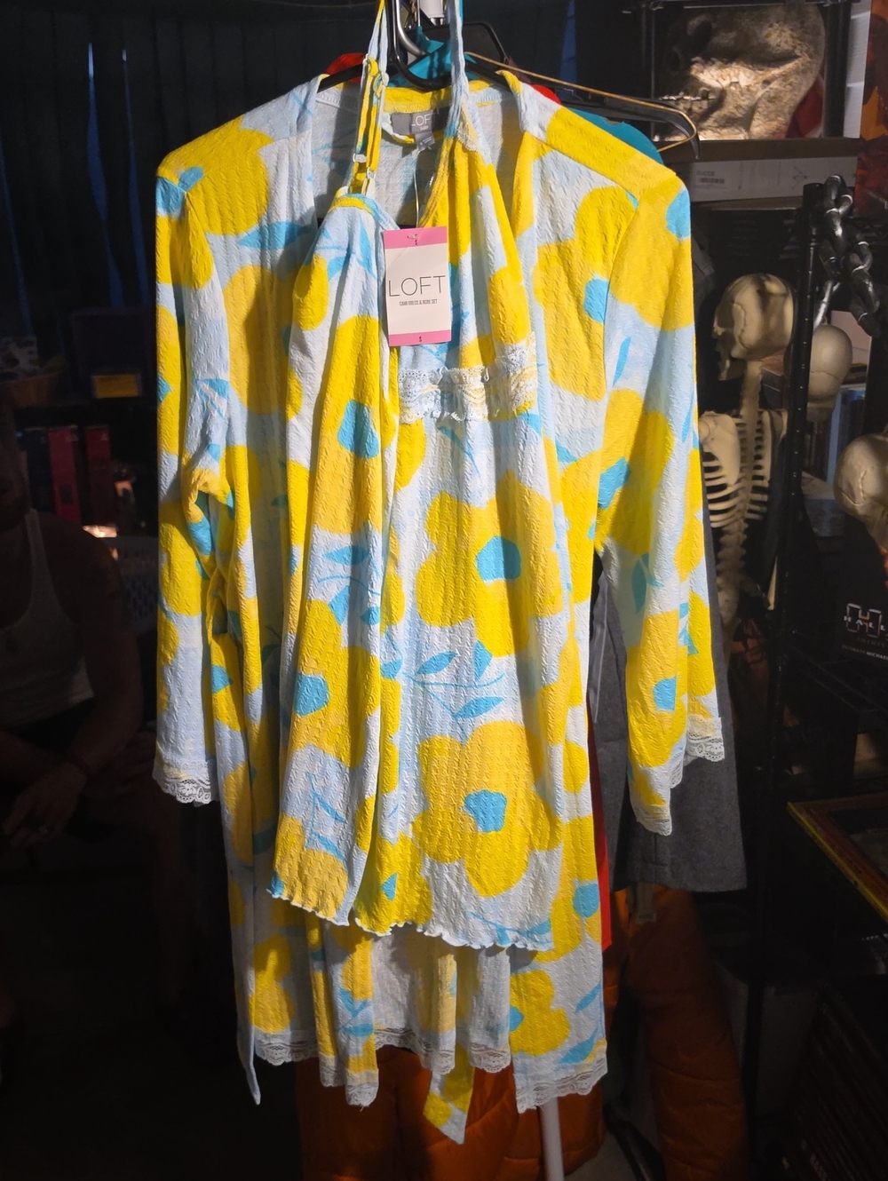 LOFT Yellow & Light Blue Floral Kids Pajama Set with Lace Trim